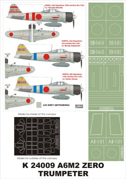 1/24 Mitsubishi A6M2b Model 21 Zero canopy frame paint masks ins