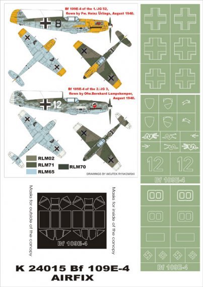 Montex Masks Bf-109E-4 Canopy + Insignia 1/24 Airfix