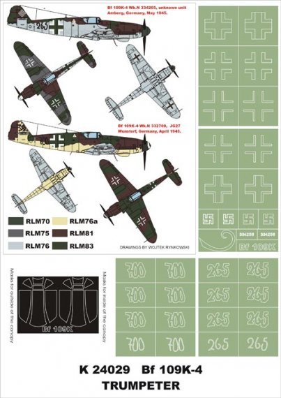 Montex Masks Bf-109K-4 1/24 Canopy + Markings Trumpeter