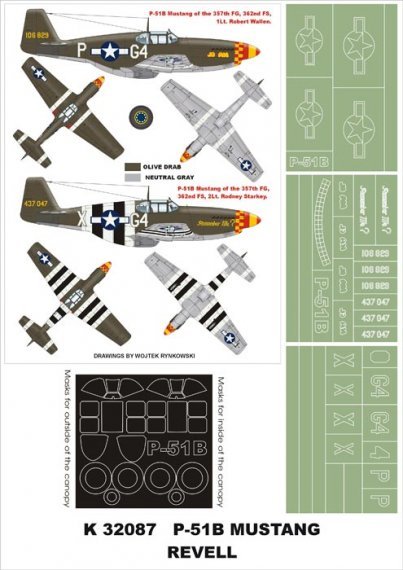 Montex P-51B Mustang 1/32 Canopy & Markings Masks Revell