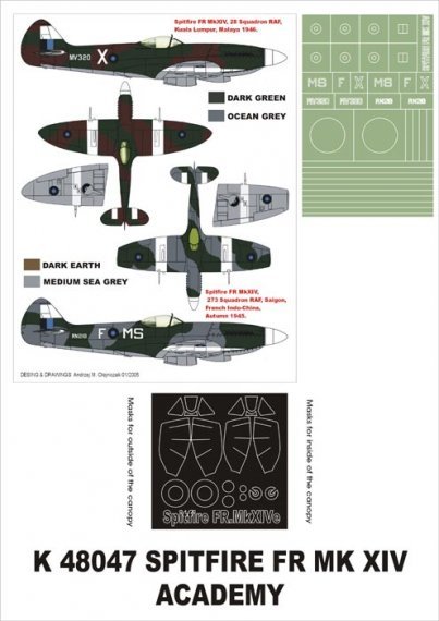 Montex Masques Spitfire FR Mk.XIV 1/48 pour Academy
