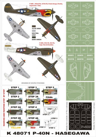 1/48 Curtiss P-40N Warhawk canopy frame paint masks inside and o