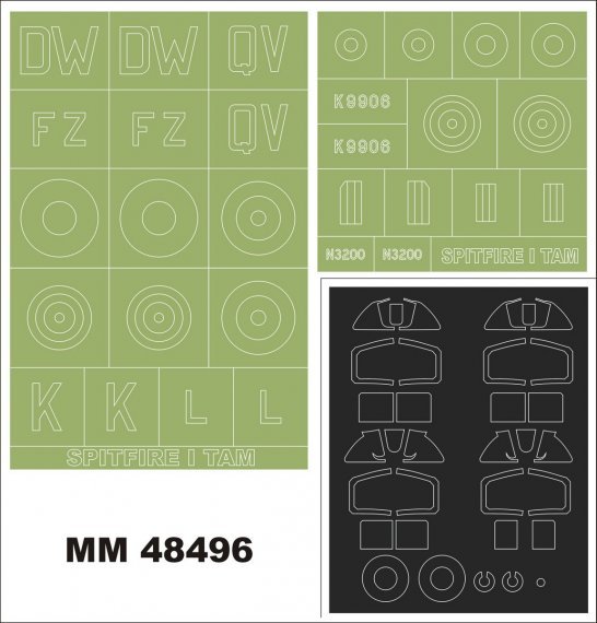 1/48 Supermarine Spitfire Mk.1 2 canopy masks + 2 insignia masks