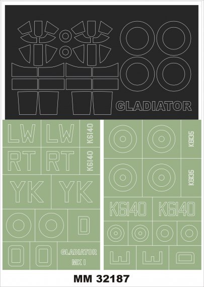 1/32 Gloster Gladiator Mk.I 2 canopy masks + insignia masks