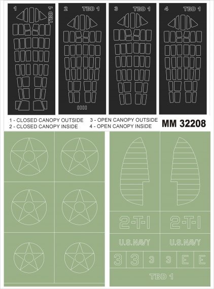 1/32 Douglas TBD-1 Devastator 2 canopy frame paint masks inside