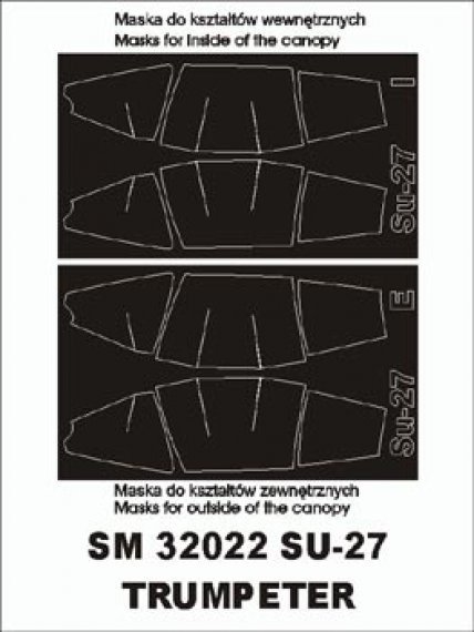 Su-27 1/32 Trumpeter Canopy Frame Paint Masks Montex