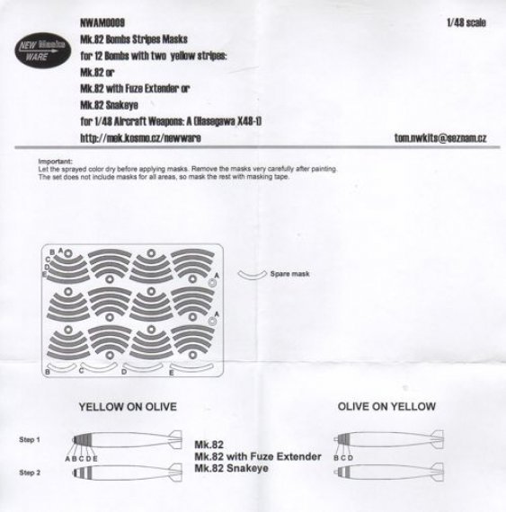 1/48 Masks for Mk.82 Bombs Stripes 'two yellow stripes'