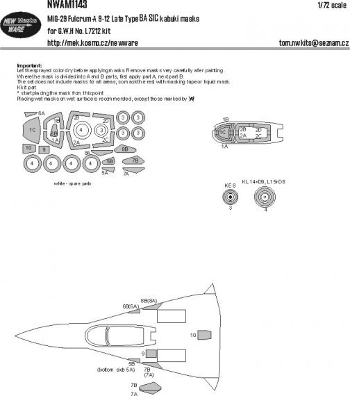 1/72 Mikoyan MiG-29 Fulcrum A 9-12 Late Type Basic kabuki masks