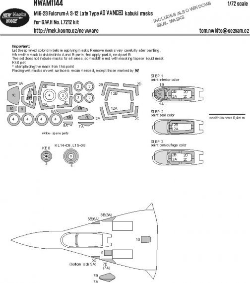 1/72 MiG-29 Fulcrum A 9-12 Late Type Advanced kabuki mask