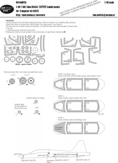 1/48 Northrop T-38C Talon EXPERT kabuki masks aircraft canopy