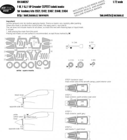 1/72 Mask F-8E,F-8J,F-8P Crusader EXPERT