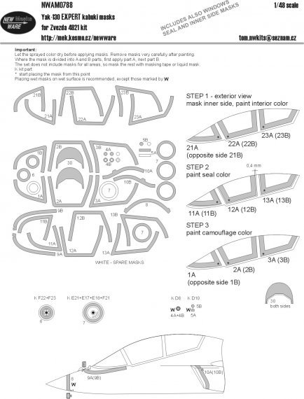 1/48 Yakovlev Yak-130 Expert kabuki masks aircraft canopy includ