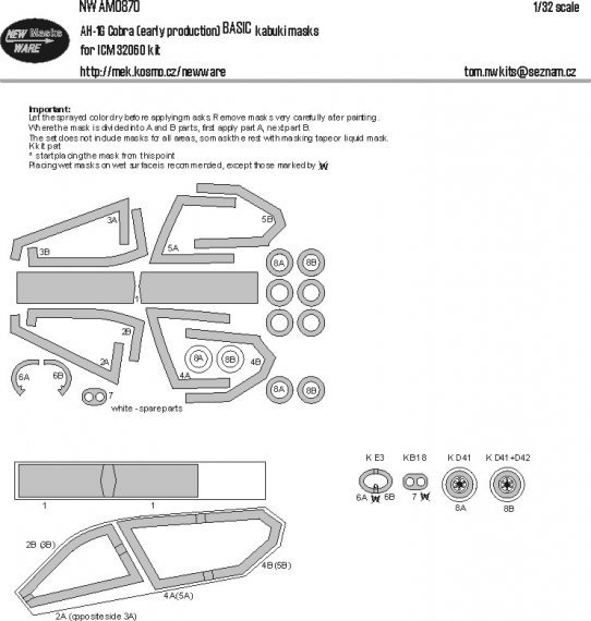 1/32 Bell AH-1G Cobra Basic kabuki masks