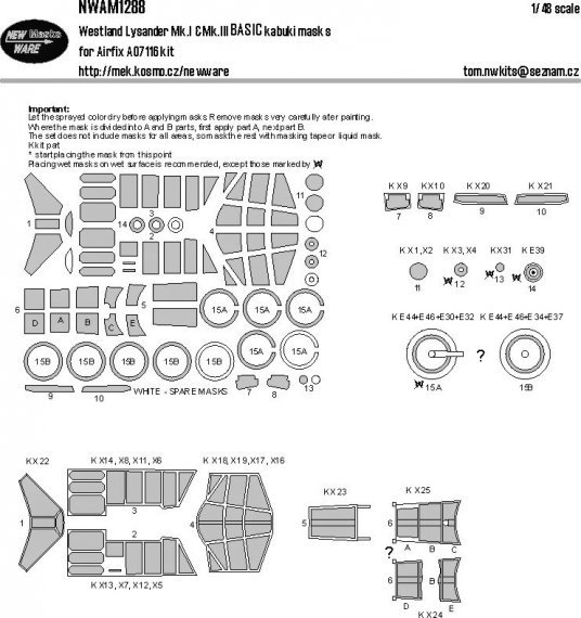 1/48 Mask Westland Lysander Mk.I/III BASIC for Airfix