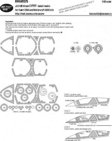 New Ware Maschere JAS-39D Gripen EXPERT 1/48 Italeri/MCraft
