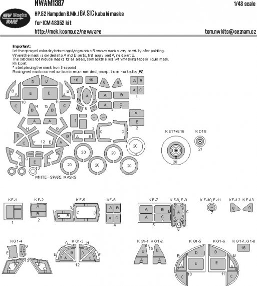 New Ware Masques HP.52 Hampden B.Mk.I BASIC 1/48 ICM