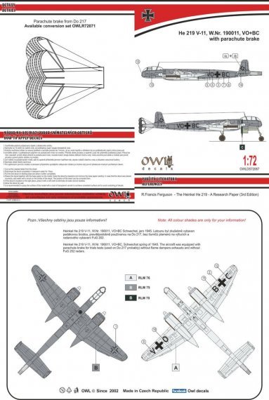 1/72 Heinkel He-219V-11 with parachute brake