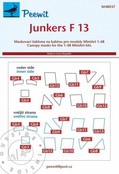1/48 Canopy mask Junkers F 13 for Miniart