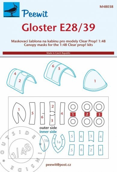 1/48 Canopy mask Gloster E28/39 Pioneer for Clear Prop