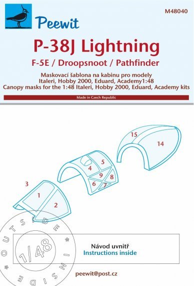1/48 Canopy mask P-38J Lightning for Italeri/Eduard