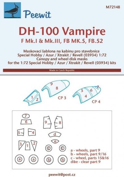 1/72 Canopy mask DH-100 Vampire
