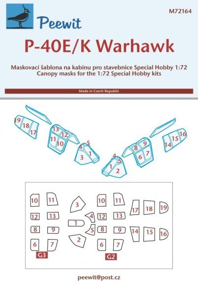 1/72 Canopy mask P-40E/K Warhawk