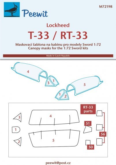 1/72 Canopy mask Lockheed T-33/RT-33