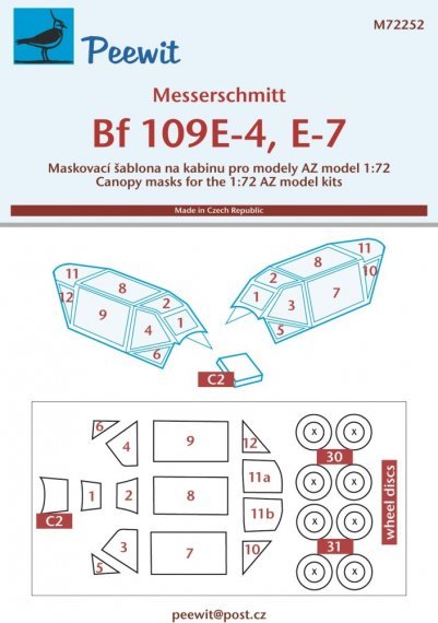1/72 Canopy mask Messerschmitt Bf 109E-4,E-7