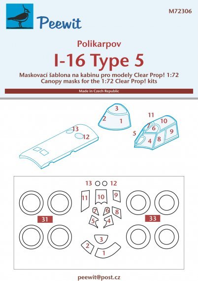 1/72 Canopy mask Polikarpov I-16 type 5