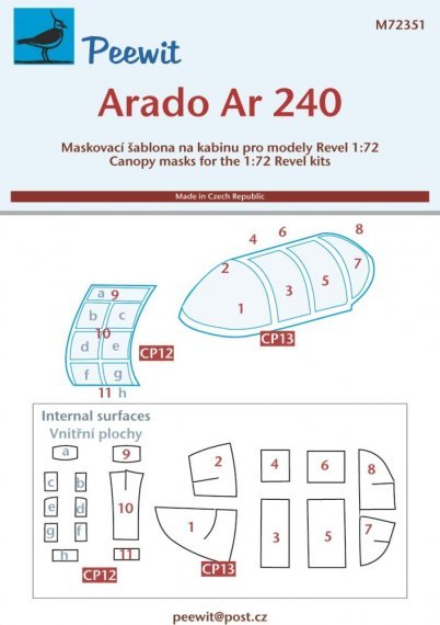 1/72 Canopy mask Arado Ar 240 for Revell