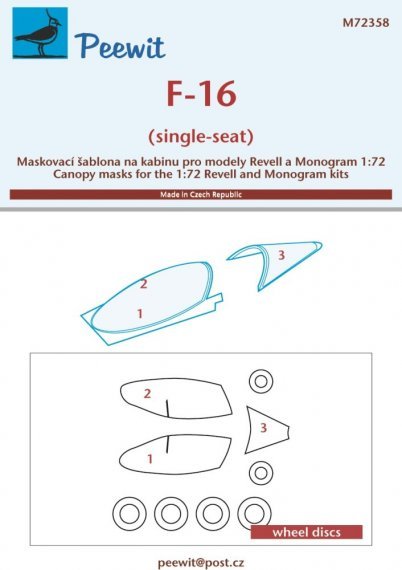 1/72 Canopy mask F-16 single-seat for Revell and Monogram
