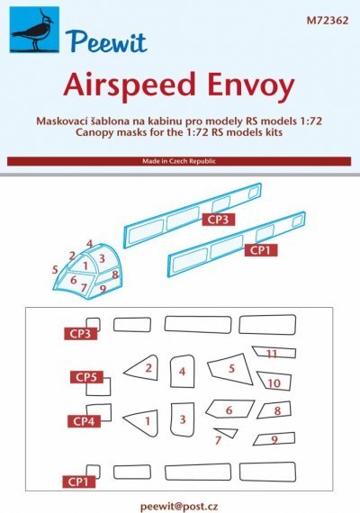 1/72 Canopy mask Airspeed Envoy for RS Models