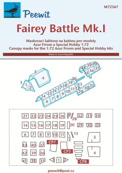 1/72 Canopy mask Fairey Battle Mk.I for Special Hobby