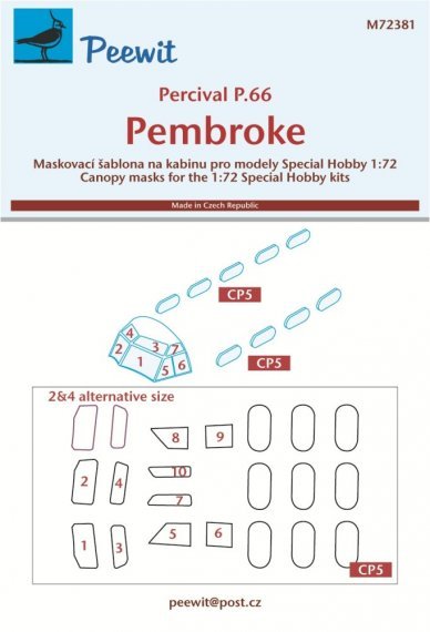 1/72 Canopy mask Percival P.66 Pembroke for Special Hobby