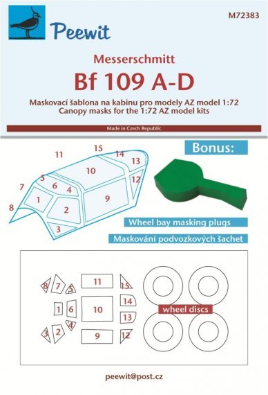 1/72 Canopy mask Bf 109 A-D for AZ Models MODEL