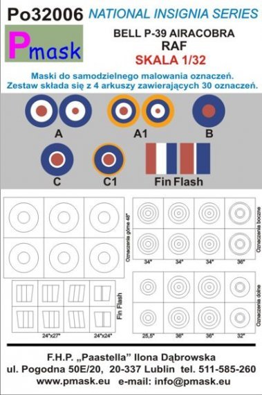 1/32 Insignia Masks for Airacobra RAF