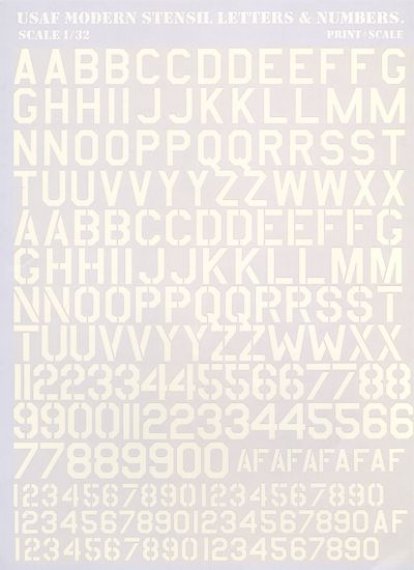 1/32 USAF modern stencil letters and numbers in White