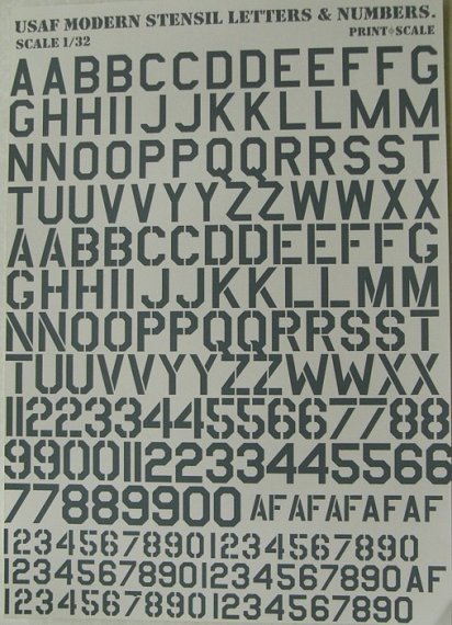 1/32 USAF modern stencil letters and numbers in Grey/Gray