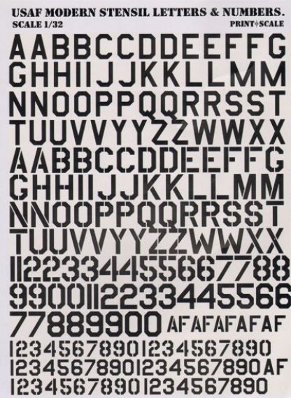 1/32 USAF modern stencil letters and numbers in Black