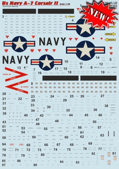 1/48 US Navy Vought A-7E Corsair ll Techical stencils
