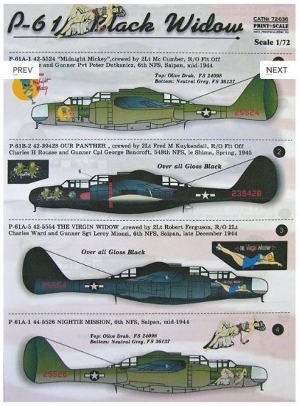 1/72 P-61 Black Widow (wet decals)