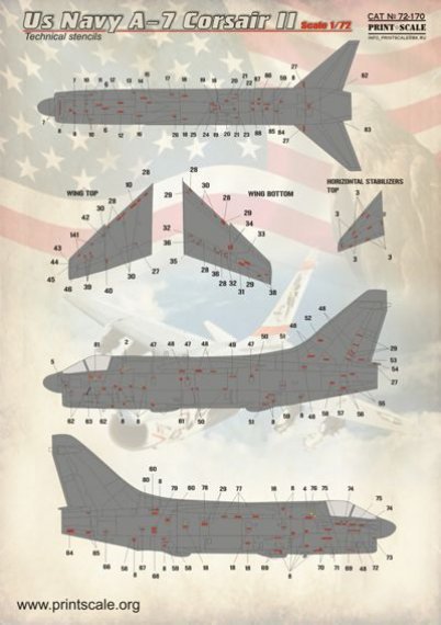 1/72 A-7 Corsair II US Navy technical stencils