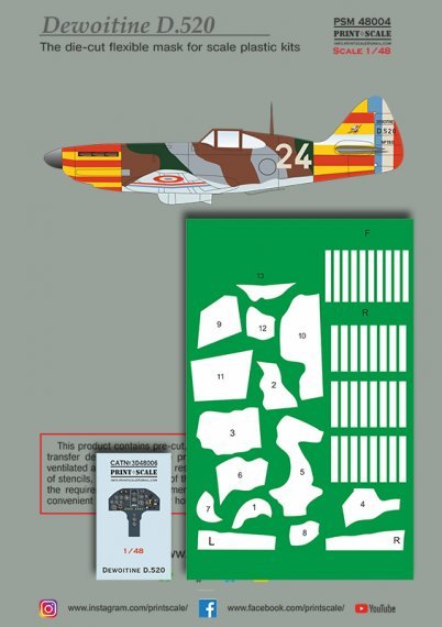 1/48 Dewoitine D.520 mask +decal+3D decal Algiers