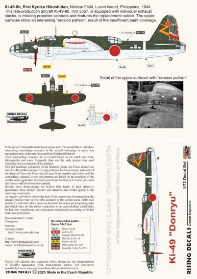 1/72 Decal Ki-49 Donryu 1x camouflages