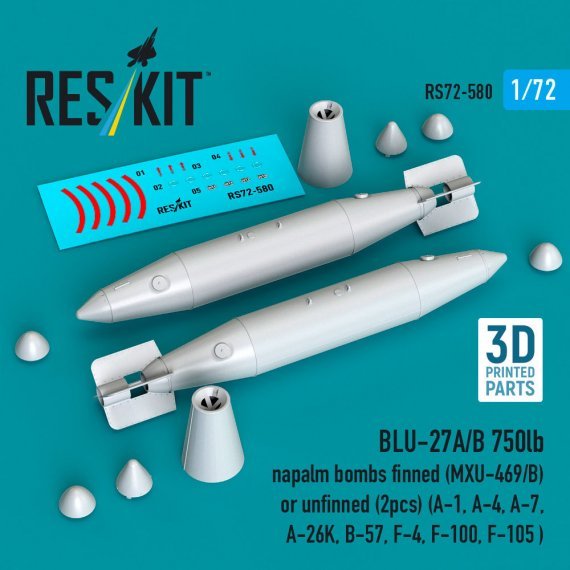 Reskit 1/72 Bombes Napalm BLU-27A/B 750lb avec/sans ailettes