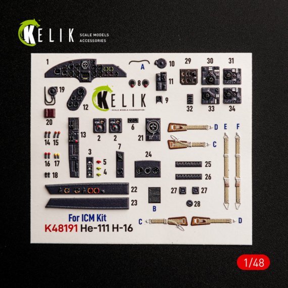 Kelik 1/48 Interno 3D He-111 H-16 per ICM