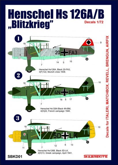 Sabrekits 1/72 Henschel Hs-126A/B Blitzkrieg Decals