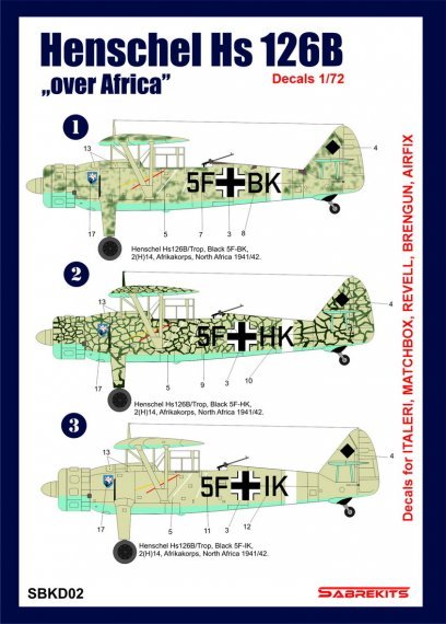 Sabrekits Hs-126B Over Africa 1/72 D�calques