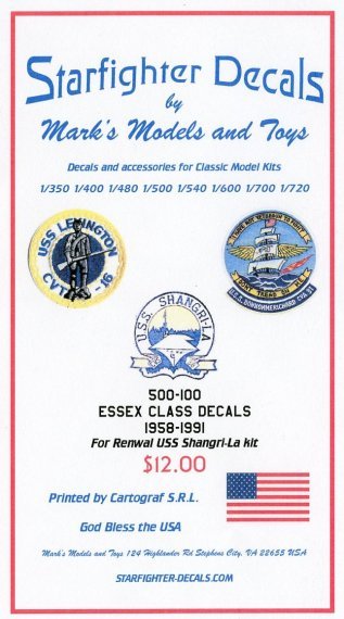 1/500 Essex Class Decals 1958-1991 Renwal Uss Shangri-La