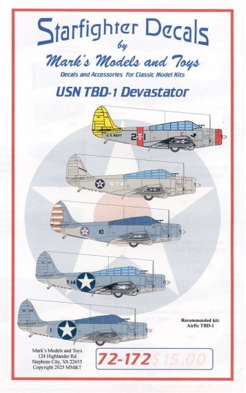 1/72 Usn Douglas TBD-1. Markings for Pre-war TBD-1